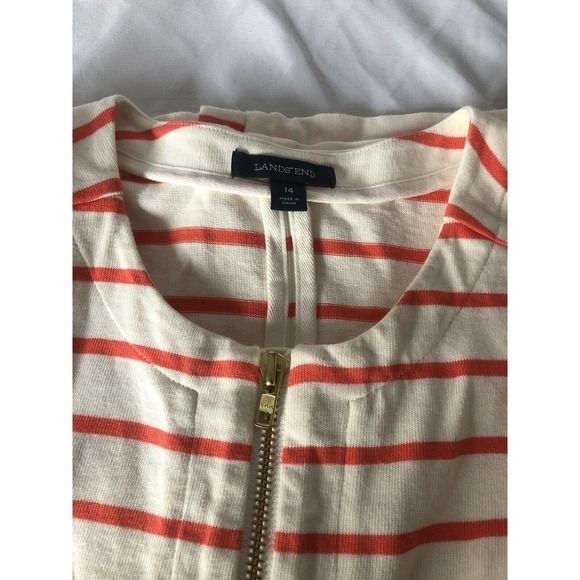 LANDS END Women's Size 14 Sweater Ivory and Orange 100% Cotton Zip Up Cardigan - Picture 6 of 6